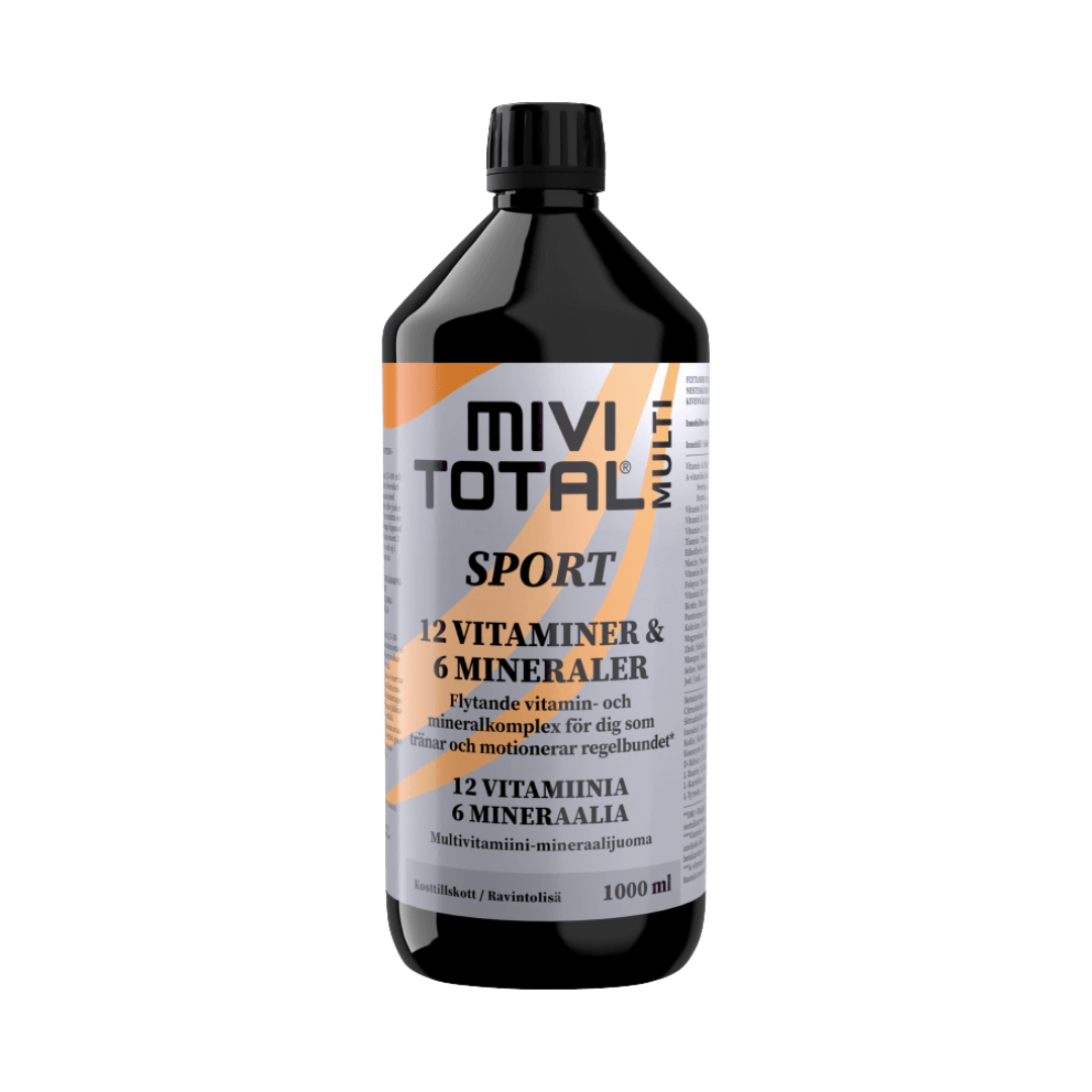 MIVITOTAL SPORT buteliukas – skystas vitaminų ir mineralų kompleksas sportuojantiems, 1000 ml buteliukas.