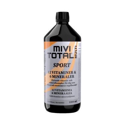 MIVITOTAL SPORT buteliukas – skystas vitaminų ir mineralų kompleksas sportuojantiems, 1000 ml buteliukas. 